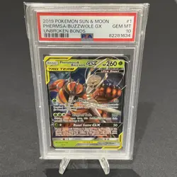 PSA 10 Pokemon 2019 S&M Unbroken Bonds Pheromosa & Buzzwole GX 1/214 Tag Team - Image 1