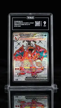 Pokemon TAG 9 MT Charizard Ex #215/197 Ultra Rare Obsidian Flames Graded PSA - Image 1