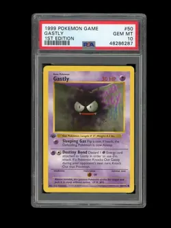 Pokemon PSA 10 GEM MINT Gastly 1st Edition Base Set Shadowless 1999 Card 50/102 - Image 1