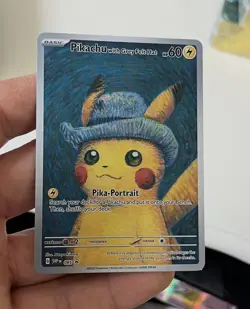 Pikachu grey felt Custom Card TCG Holo Holographic Van Gogh Fan Art Nm - Image 1
