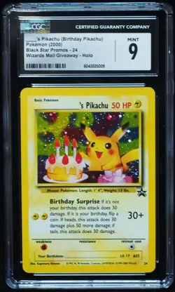 2000 Birthday Pikachu 24 Black Star Promo CGC 9 Mint Pokemon Card - Image 1