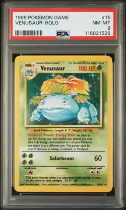 1999 Pokemon Game Venusaur Holo Card 15/102 PSA 8 NM-MT - Image 1
