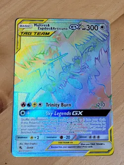 Pokemon Moltres Zapdos & Articuno GX 69/68 Hidden Fates Tag Team rainbow holo NM - Image 1