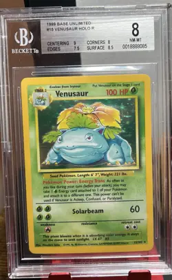 Pokemon TCG Venusaur Base Set Holo Unlimited Rare Card 15/102 BGS 8 - Image 1