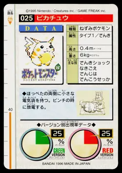 Pikachu No. 025 Green Bandai Carddass Series 1-2 G Pokemon Japanese MP - Image 2