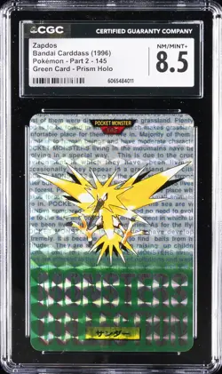 1996 POKEMON BANDAI CARDDASS #145 ZAPDOS CGC 8.5 - Image 1