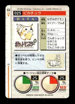 Pikachu NO. 025 Green Bandai Carddass Data Pokemon Japanese ~ LP - Image 2