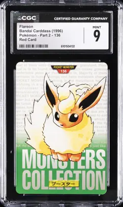 1996 BANDAI CARDDASS POKEMON PART 2 RED CARD #136 FLAREON CGC 9 - Image 1