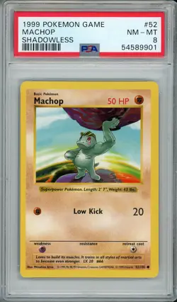 1999 Pokemon Base Set Shadowless #52 Machop - PSA 8 NM-MINT - Image 1