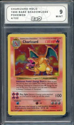 Pokemon TCG Card - Base Set 1999 Charizard SHADOWLESS Holo 4/102 - Graded 9 - Image 1