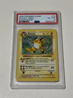 1999 PSA 6 Pokemon Raichu Base Set Shadowless #14/102 Holo Rare - Image 1