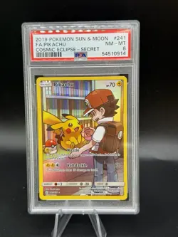 2019 POKEMON SUN & MOON COSMIC ECLIPSE SECRET #241 FULL ART/PIKACHU PSA 8 - Image 1