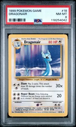 1999 POKEMON BASE SET UNLIMITED #18 DRAGONAIR PSA 8 - Image 1