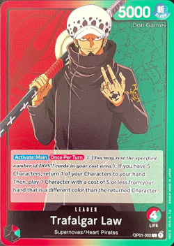TRAFALGAR LAW OP01-001 ROMANCE DAWN ONE PIECE CARD GAME (PRE-ERRATA, NM) - Image 1