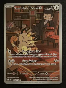 Pokemon Destined Rivals DRI EN Team Rockets Meowth 203/182 Illustration Rare NM - Image 1