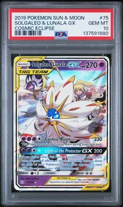 2019 POKEMON SUN & MOON COSMIC ECLIPSE #75 SOLGALEO & LUNALA GX PSA 10 - Image 1