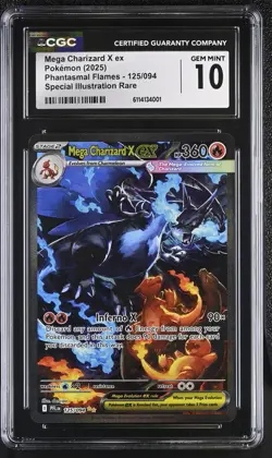 Mega Charizard X ex SIR 125 – 2025 Pokemon Phantasmal Flames – CGC 10 Gem MINT - Image 1