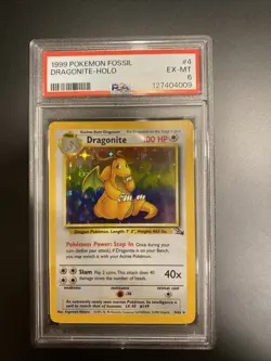Dragonite 4/62 - Pokemon TCG Fossil Unlimited Holo Rare Card WOTC - PSA 6 - Image 1