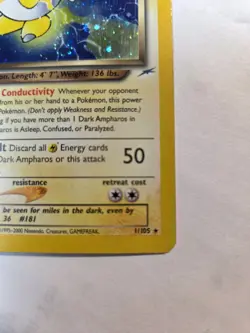 Pokemon Dark Ampharos TCG Neo Destiny Card 1/105 Unlimited Holo Rare - Image 3