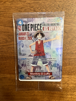 One Piece Monkey.D.Luffy US College Basketball Promo Card *SEALED* - Image 2