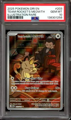 PSA 10 Team Rocket's Meowth 203/182 IR Destined Rivals DRI 2025 Pokemon - Image 1