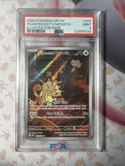 Team Rocket's - Meowth 203/182 - Sv10: Destined Rivals Holo - PSA 9 - Mint - Image 1