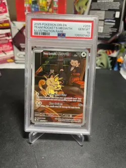 2025 Pokemon Destined Rivals Team Rocket's Meowth Full Art PSA 10 203/182 - Image 1