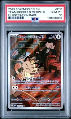 POKEMON PSA 10 2025 SV Destined Rivals Team Rocket's Meowth 203/182 IR - Image 1