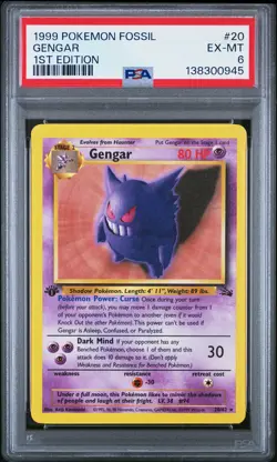 1999 POKEMON FOSSIL 1ST ED #20 GENGAR PSA 6 - Image 1
