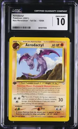 CGC GEM MINT 10 Aerodactyl Neo Revelation 1st Edition 15/64 Pokemon Card - Image 1