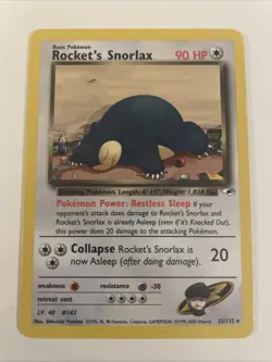 Pokemon TCG Rockets Snorlax 33/132 Gym Heroes Unlimited Card NM - Image 1