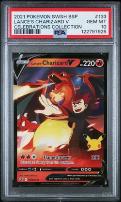 2021 POKEMON SWSH BLACK STAR PROMO CELEBRATIONS COLL LANCE'S CHARIZARD V PSA 10 - Image 1
