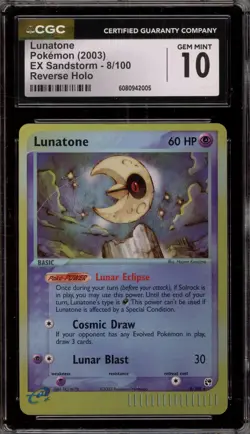Pokemon Lunatone EX Sandstorm Reverse Holo Rare #8 CGC 10 Gem Mint - Image 1