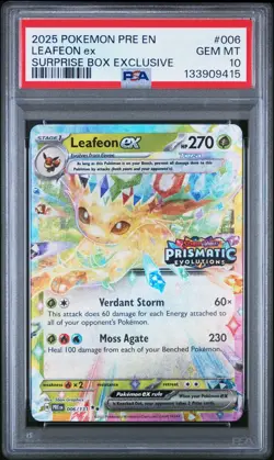 2025 POKEMON PRE EN-PRISMATIC EVOLUTIONS #006 LEAFEON EX PSA 10 - Image 1