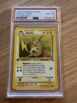 Raichu 14/62 PSA 8 1st Edition Fossil Holo Vintage WOTC 1999 Pokemon Card TCG - Image 1