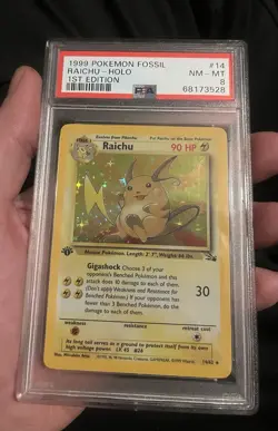 Raichu 14/62 PSA 8 1st Edition Fossil Holo Vintage WOTC 1999 Pokemon Card TCG - Image 1