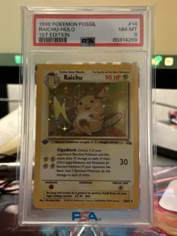 1999 1st Edition Vintage Pokemon Fossil Raichu Holo #14/62 PSA 8 NM-MT - Image 2