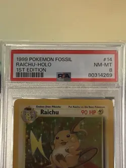 1999 1st Edition Vintage Pokemon Fossil Raichu Holo #14/62 PSA 8 NM-MT - Image 3