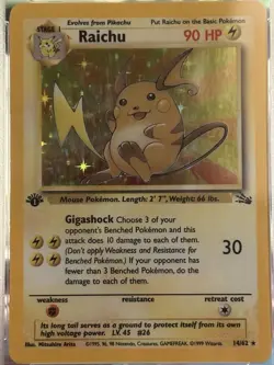 1999 1st Edition Vintage Pokemon Fossil Raichu Holo #14/62 PSA 8 NM-MT - Image 4