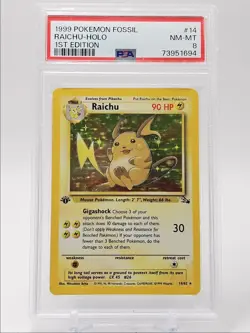 RAICHU 1999 POKEMON FOSSIL 1ST EDITION HOLO RARE 14/62 PSA 8 Q0907 - Image 1