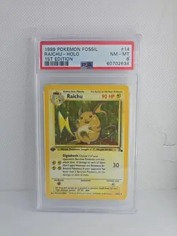 1999 Pokemon Fossil Raichu Holo 1ST EDITION 14/62 PSA 8 NEW CERT 60702636 - Image 1