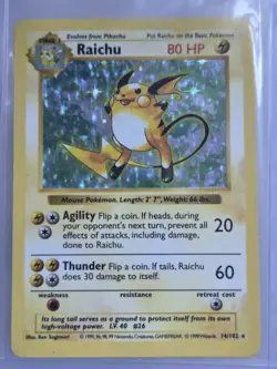 Raichu - 14/102 - Pokemon Base Set Shadowless Holo Rare Card WOTC NM - Image 1