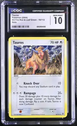 CGC 10 GEM MINT Tauros EX Fire Red & Leaf Green 16/112 Holo Pokemon Card - Image 1