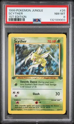 PSA 8 - Scyther - #26 - 1st Edition - Jungle - Pokemon Card - Image 1