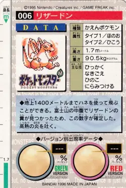 Charizard Bandai Carddass Vending Prism Green 1996 Pokemon Card #006 Japan - Image 2