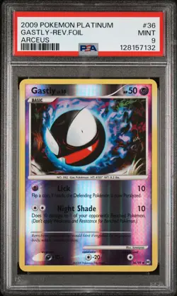 2009 POKEMON PLATINUM ARCEUS #36 GASTLY-REVERSE FOIL PSA 9 - Image 1