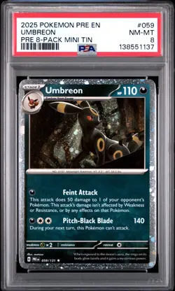Pokemon Prismatic Evolutions Umbreon #59 8-Pack Mini Tin Promo - PSA 8 - Image 1