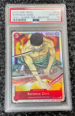 2022 One Piece Roronoa Zoro #013 Super Pre-Release PSA 10 GEM MINT - Image 1