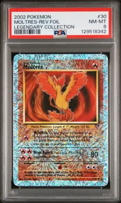 2002 POKEMON LEGENDARY COLLECTION #30 MOLTRES-REVERSE FOIL PSA 8 - Image 1