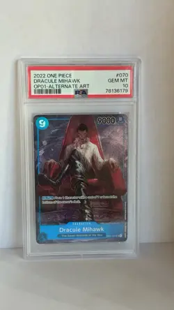 One Piece 2022 Romance Dawn OP01-070 Dracule Mihawk Pre-Errata PSA 10 Gem Mint - Image 1